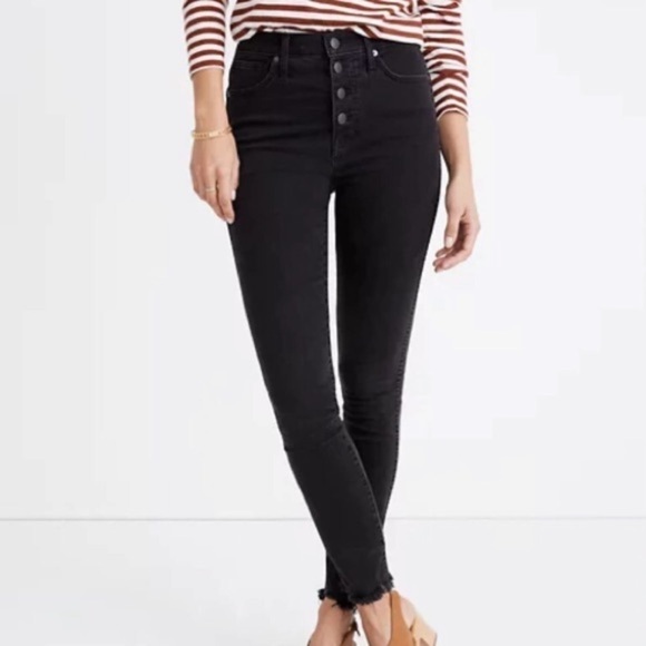 Madewell 10” High-Rise Skinny Exposed Button Fly Black Jeans size 26P - Picture 3 of 14